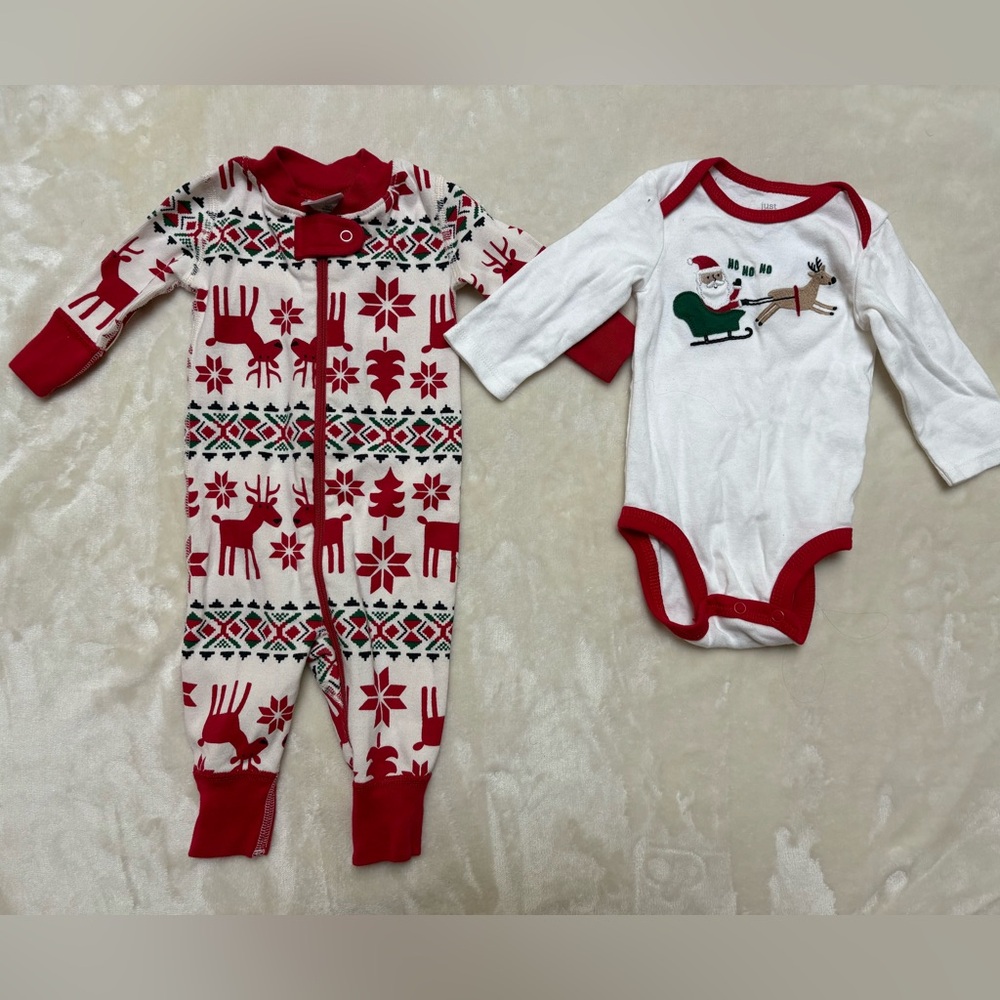 Festive Baby Christmas Organic Cotton & Microfleece Holiday Sleeper Bundle NB-3M - Picture 4 of 7